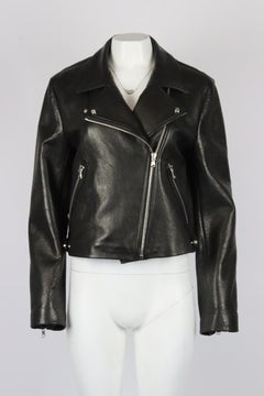 Sally Lapointe Faux Fur Trimmed Leather Biker Jacket Us 8 Uk 12