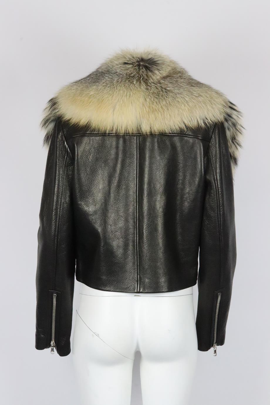 Sally Lapointe Faux Fur Trimmed Leather Biker Jacket Us 8 Uk 12 In Excellent Condition In London, GB