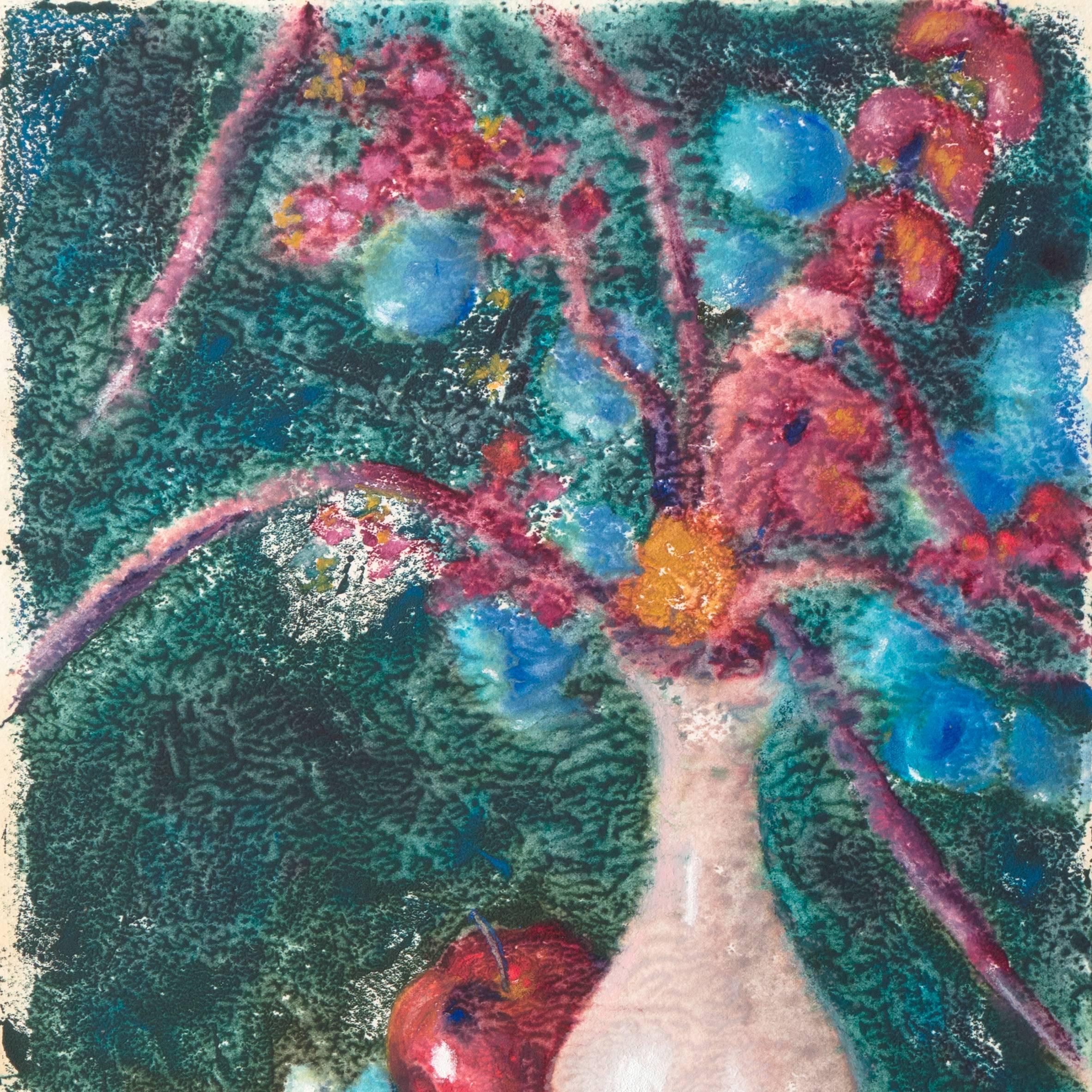 'Apples and Cherry Blossoms', Modernist Still Life - Painting by Sally Mack