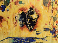 Surreal Autumn Trees Abstract Landscape with Chrysalis and Blue Face