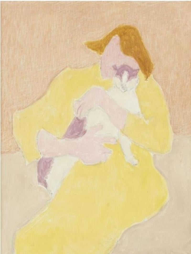 Sally Michel-Avery Animal Painting - "Best Friend, " Sally Michel Avery, American Modernist Art, Woman with Cat