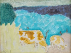 Vintage "Bucolic Landscape," Sally Michel Avery, Female American Modernist Bright Pastel
