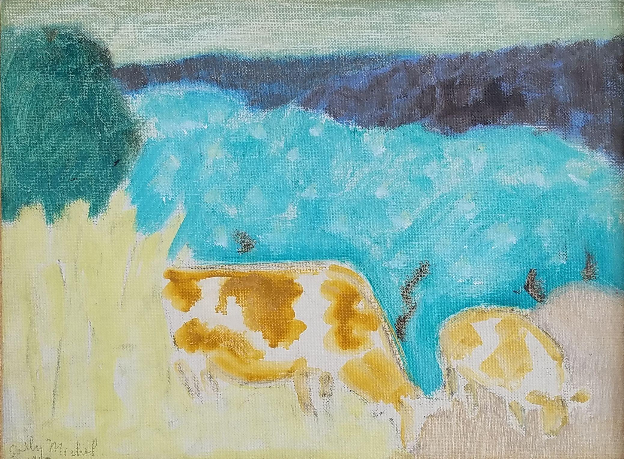 Sally Michel-Avery Animal Painting - "Bucolic Landscape, " Sally Michel Avery, Female American Modernist Bright Pastel