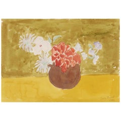 Sally Michel Avery Watercolor "Still Life on a Yellow Table", 1987