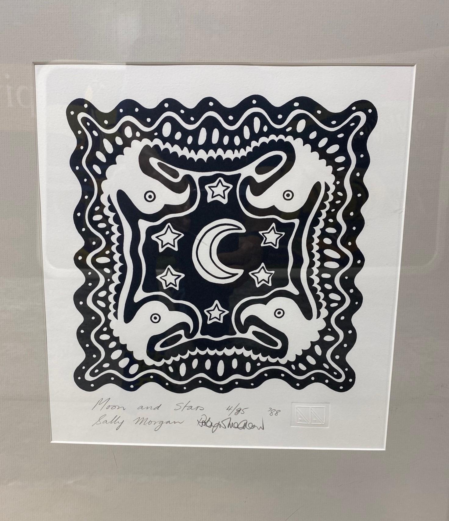 Sally Morgan Signed Australian Aboriginal Art Limited Ed. Print Moon and Stars In Good Condition In Studio City, CA