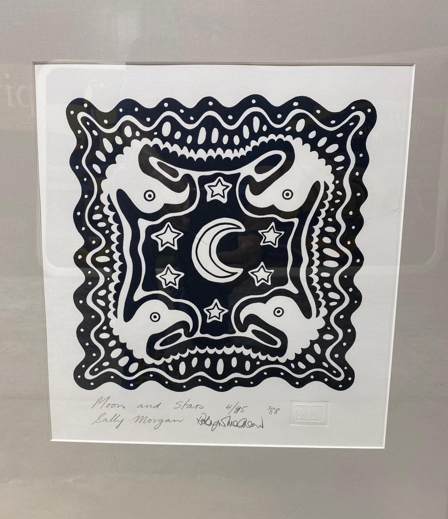 Sally Morgan Signed Australian Aboriginal Art Limited Ed. Print Moon and Stars In Good Condition For Sale In Studio City, CA