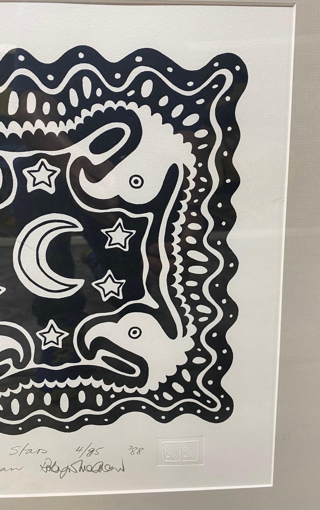 Paper Sally Morgan Signed Australian Aboriginal Art Limited Ed. Print Moon and Stars For Sale