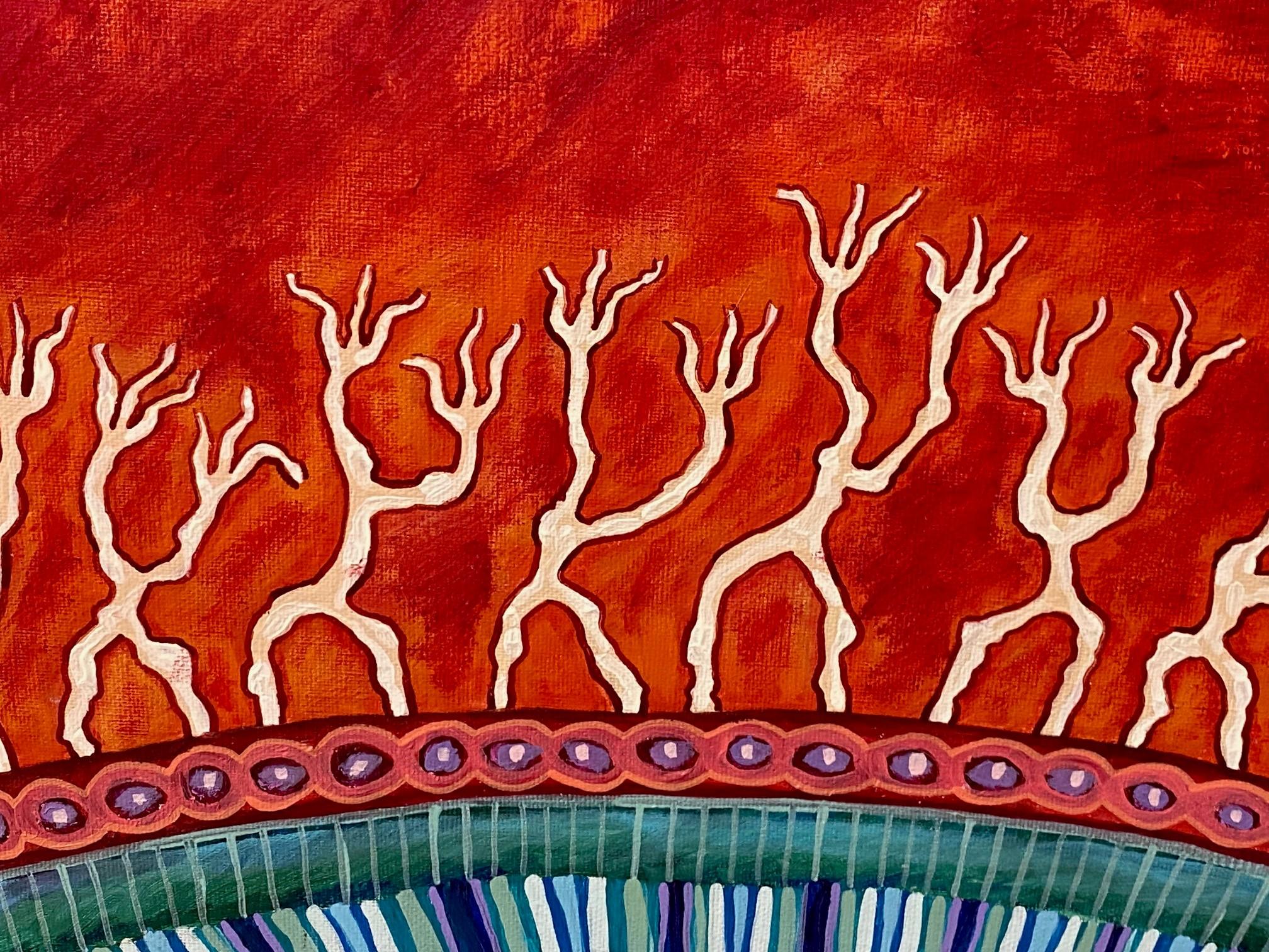 Peinture d'art aborigène australienne originale de bar en marbre signée Sally Morgan en vente 2