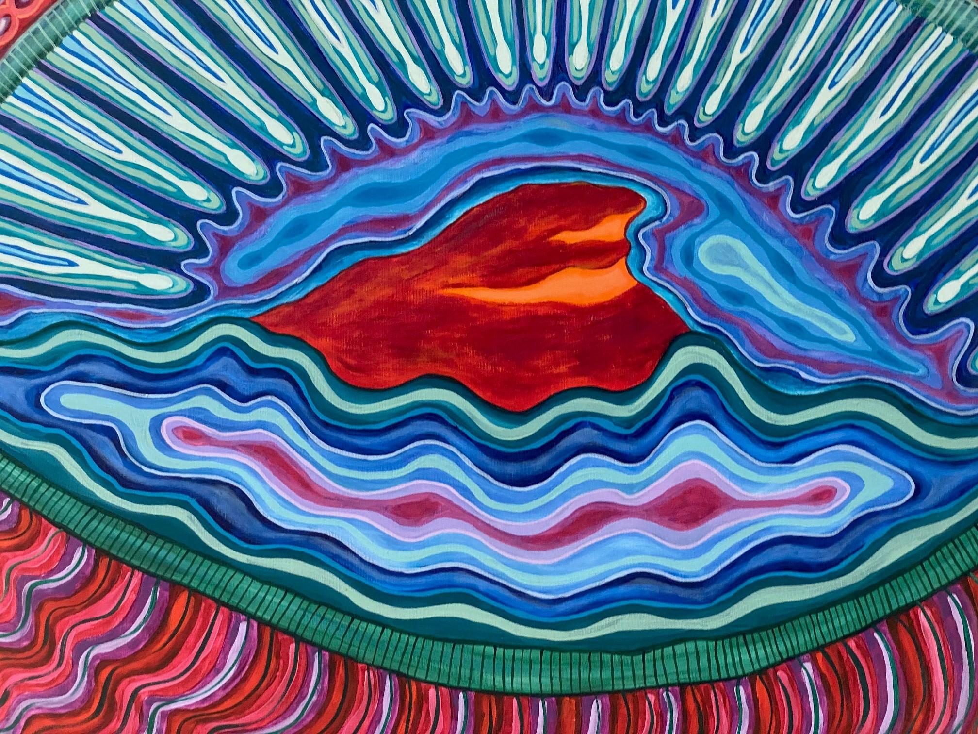 Sally Morgan Firmado Arte aborigen australiano Pintura original Bar de mármol Piscina en venta 1