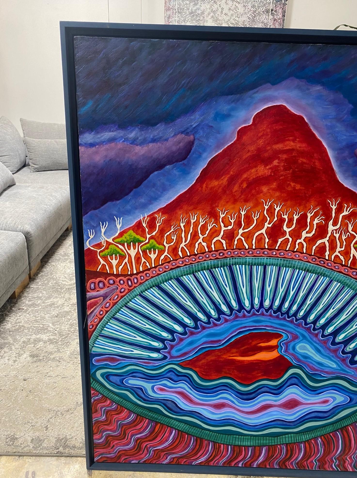 Hand-Painted Sally Morgan Signed Australian Aboriginal Art Original Painting Marble Bar Pool For Sale