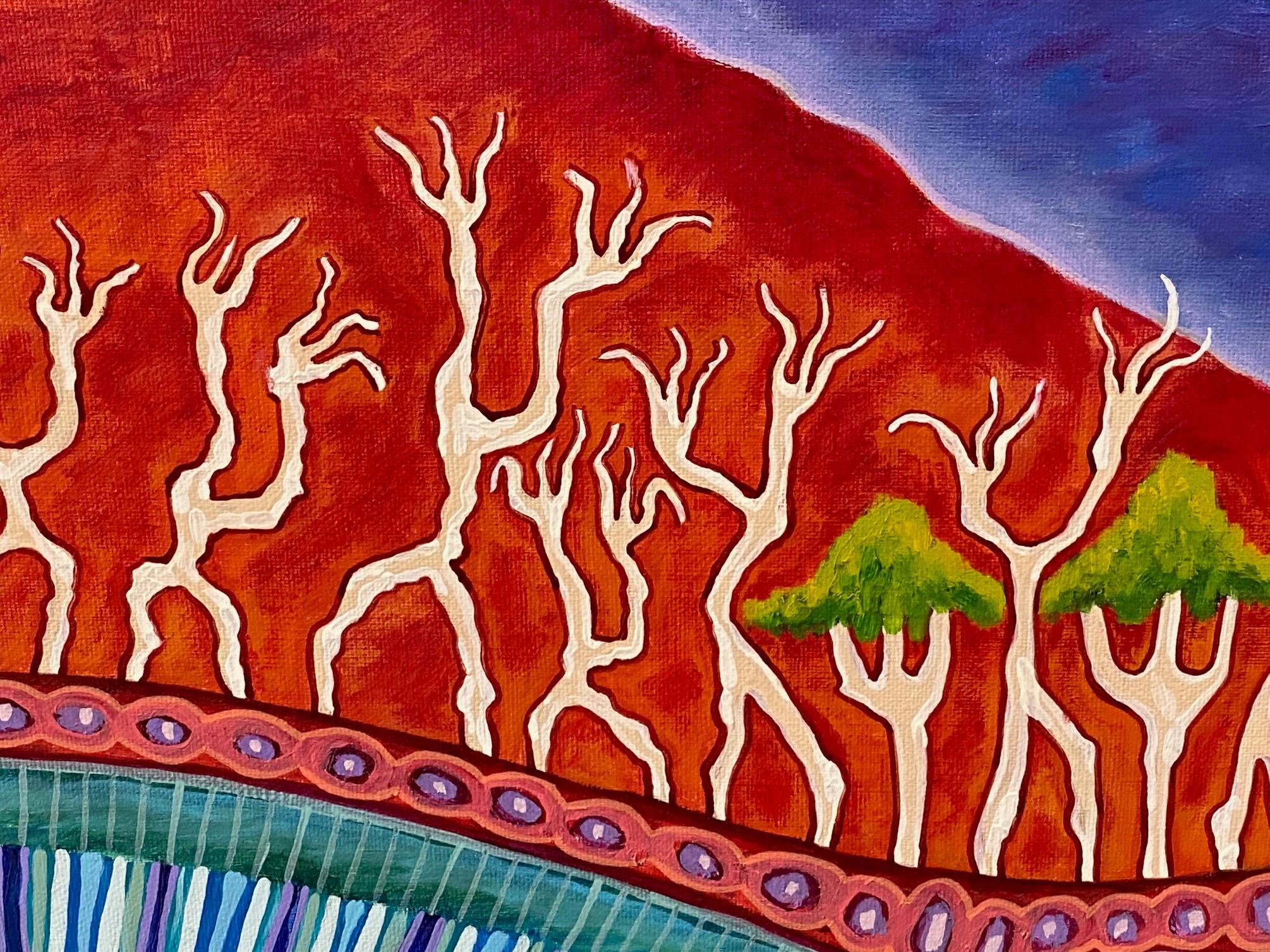 Peinture d'art aborigène australienne originale de bar en marbre signée Sally Morgan en vente 1