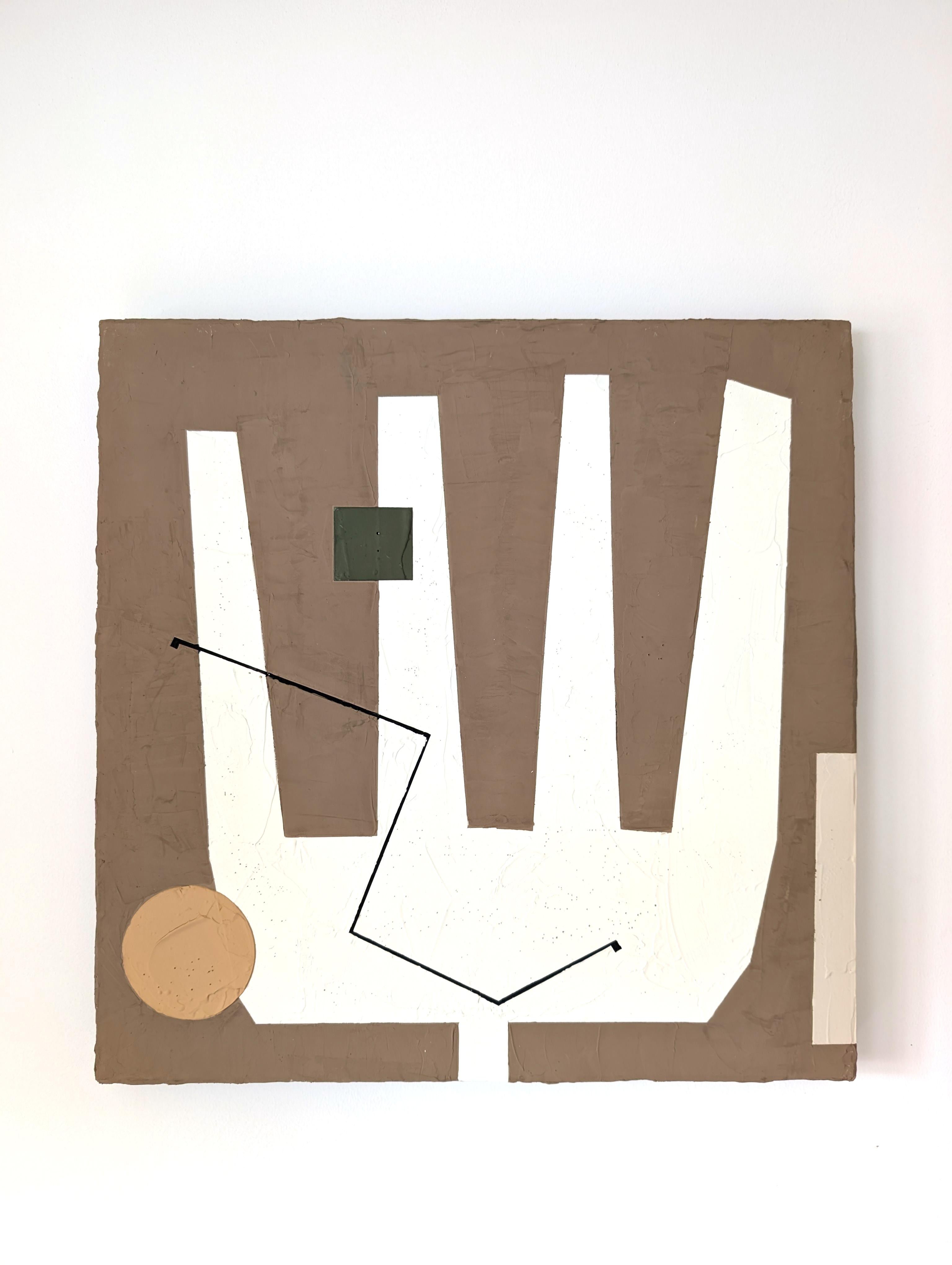 <p>Artist Comments<br>A white flower blooms at the center of a beige background, with geometric lines and shapes intersecting with its petals. Artist Sally Morris Clark painted and sculpted the piece using Roman Clay, a hybrid between paint and