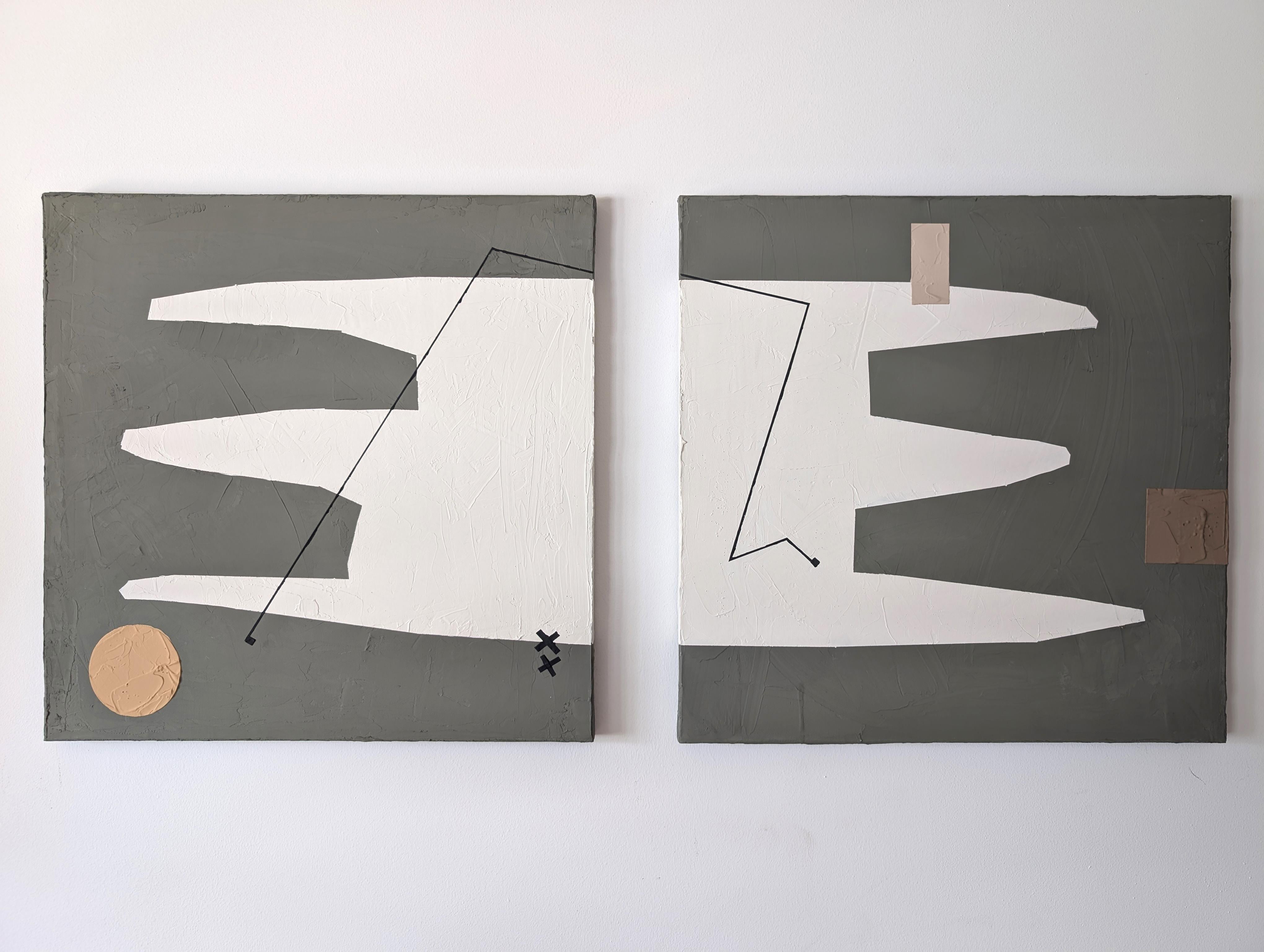 <p>Artist Comments<br>Organic and graphic shapes depict an abstract dove flying between a diptych. Artist Sally Morris Clark used a mixture of plaster and paint to create this artwork. It is part of her series exploring natural world creations with