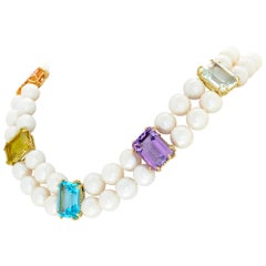 Sally & Scully Multicolor Gemstone & Pearl Necklace with 18k Yellow Gold