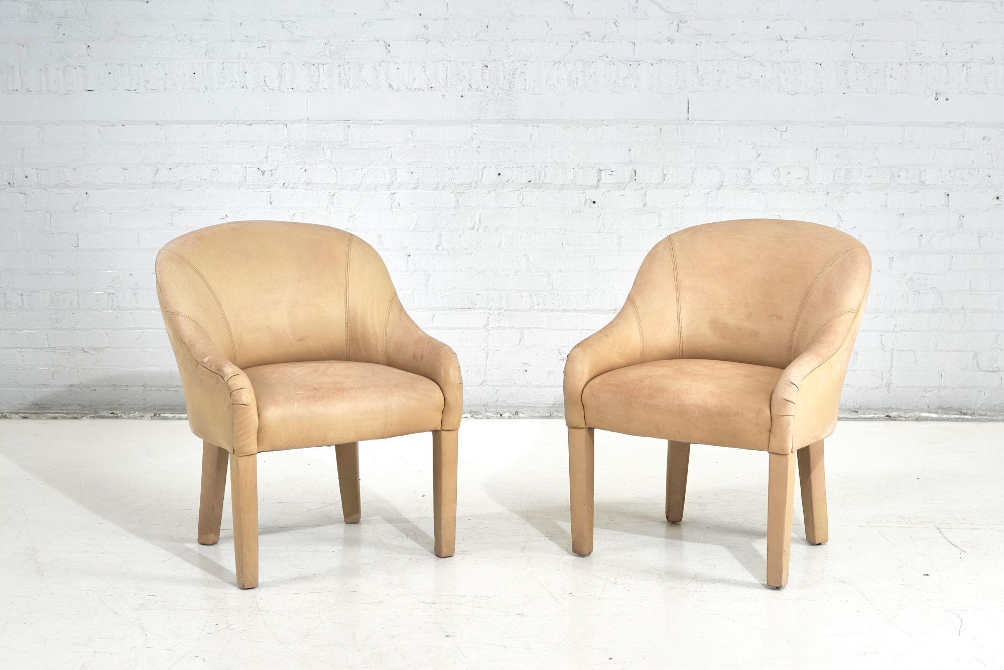 Mid-Century Modern Sally Sirkin for Robert Scott Pair of Leather Arm Chairs, 1970 For Sale