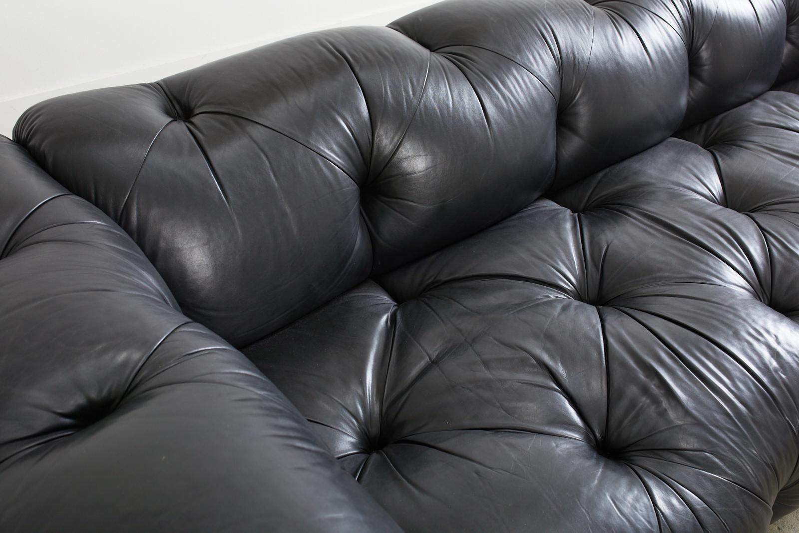 Sally Sirkin Lewis Black Leather Chesterfield Tufted Sofa 4