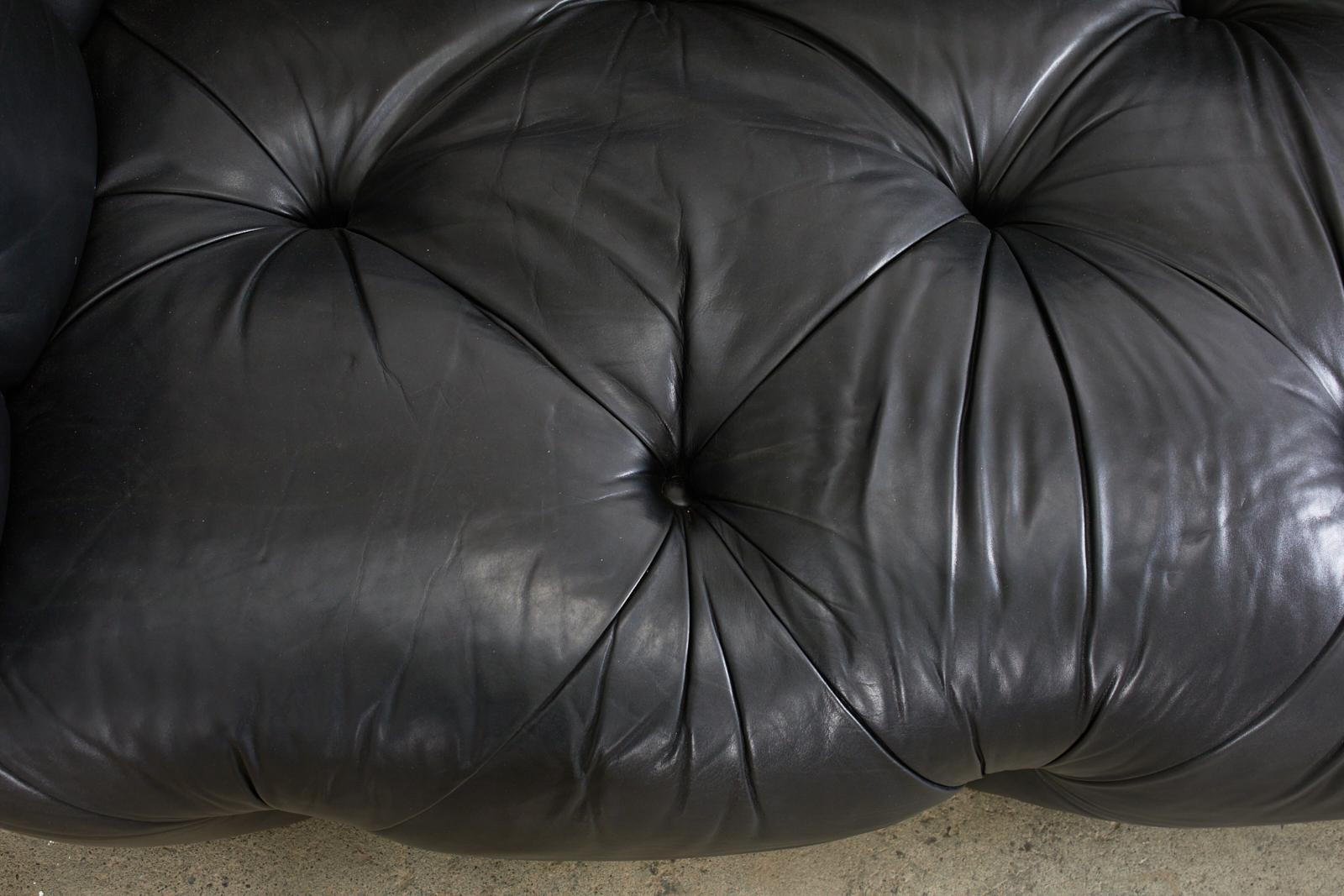 Sally Sirkin Lewis Black Leather Chesterfield Tufted Sofa 6