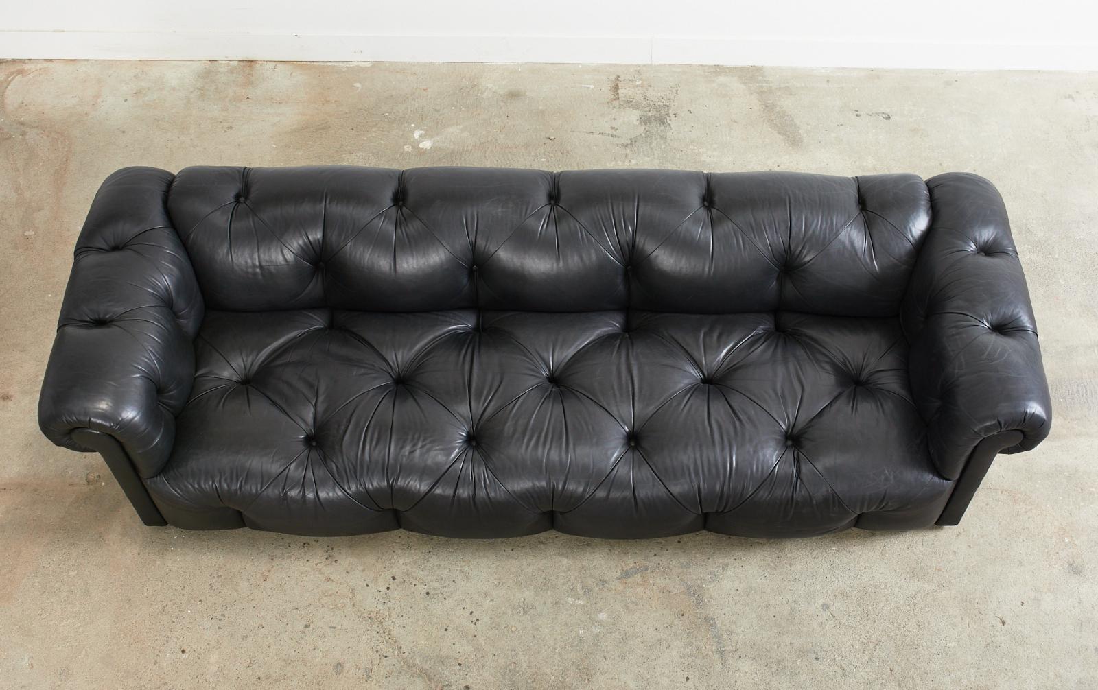 Sally Sirkin Lewis Black Leather Chesterfield Tufted Sofa 7
