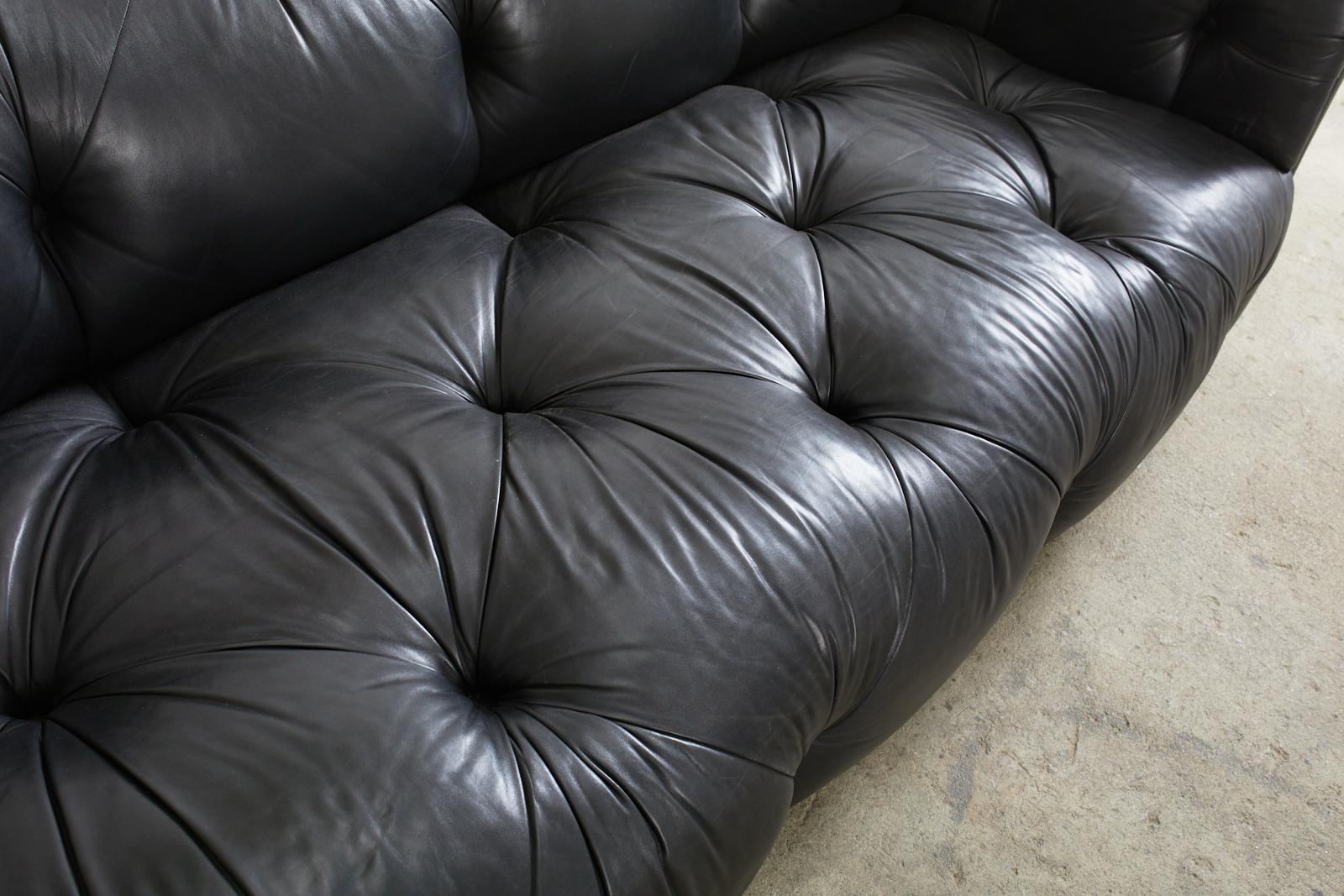 Sally Sirkin Lewis Black Leather Chesterfield Tufted Sofa 8