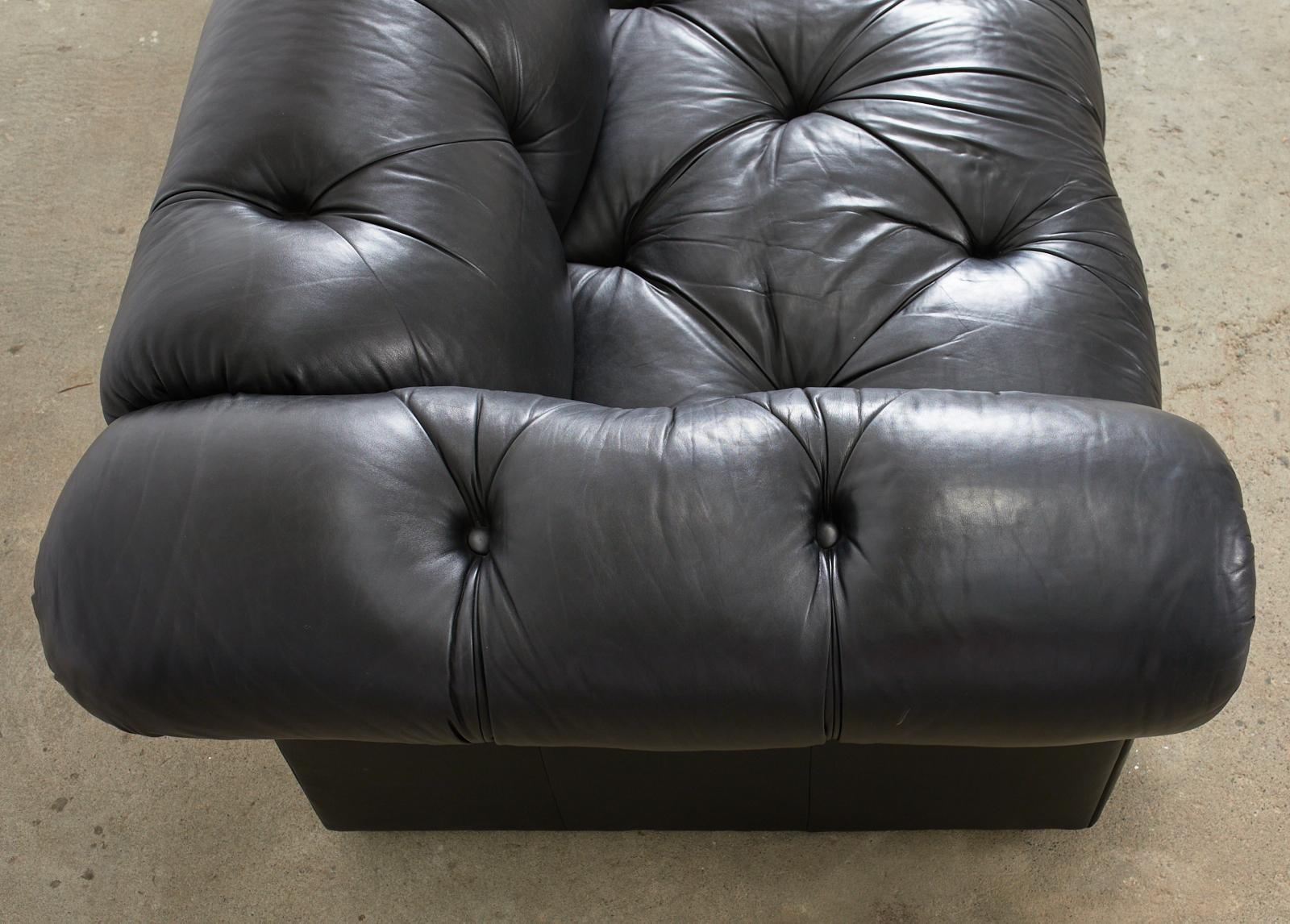 Sally Sirkin Lewis Black Leather Chesterfield Tufted Sofa 10