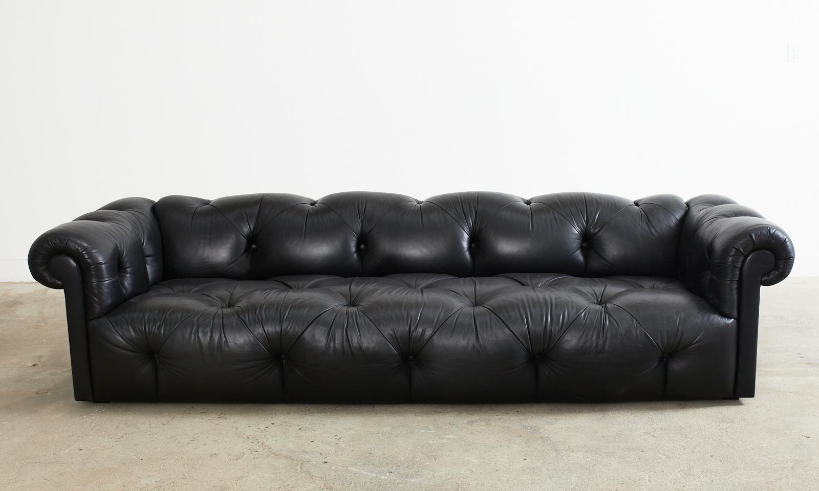 Hand-Crafted Sally Sirkin Lewis Black Leather Chesterfield Tufted Sofa