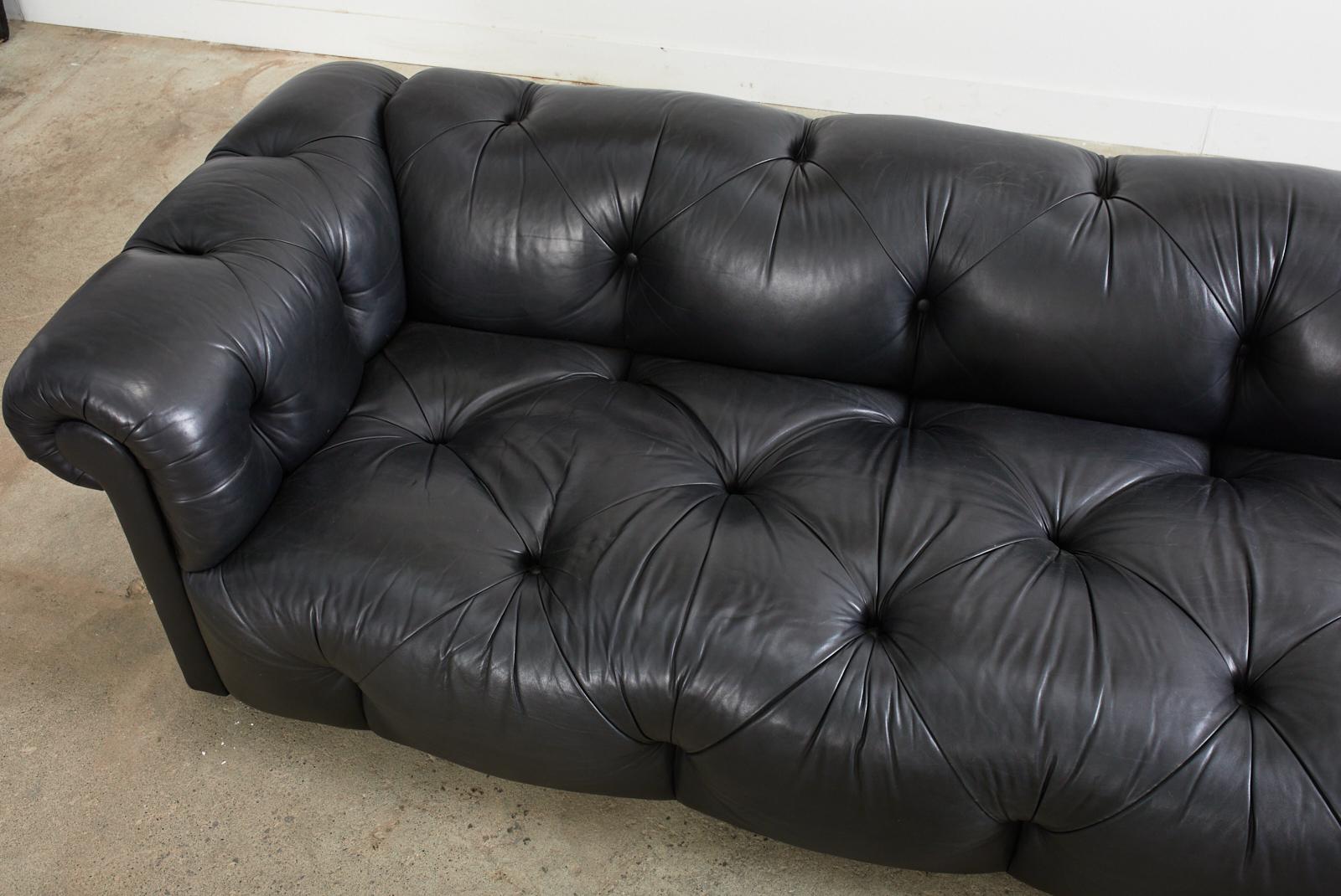 20th Century Sally Sirkin Lewis Black Leather Chesterfield Tufted Sofa