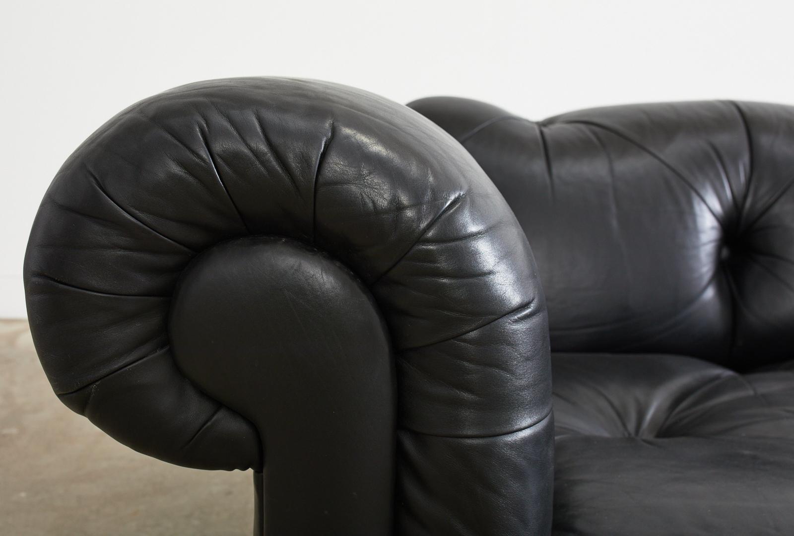 Sally Sirkin Lewis Black Leather Chesterfield Tufted Sofa 2