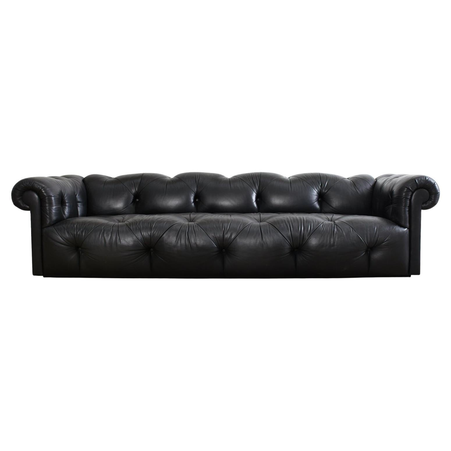 Sally Sirkin Lewis Black Leather Chesterfield Tufted Sofa