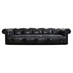 Sally Sirkin Lewis Black Leather Chesterfield Tufted Sofa