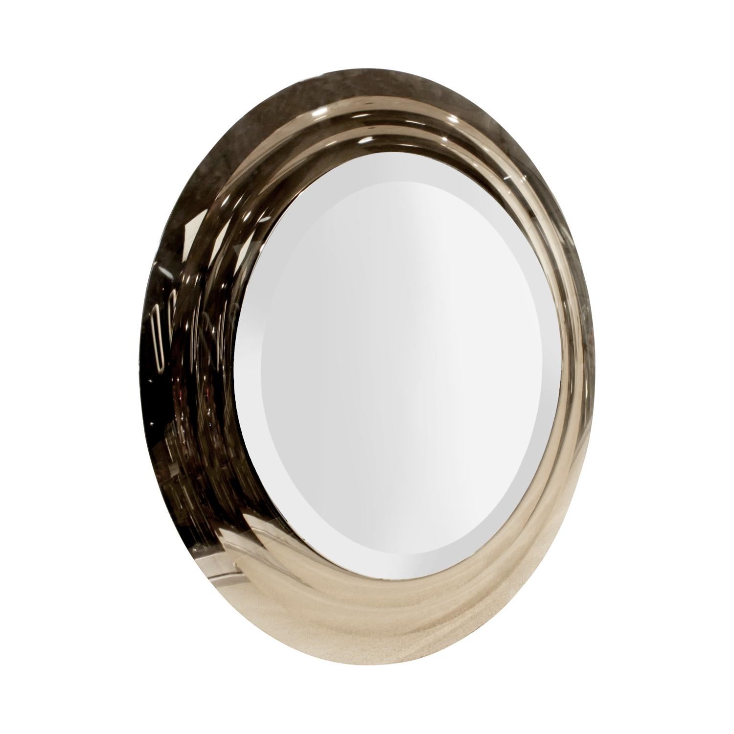 Wall hanging mirror with concentrically beveled bronze glass around a beveled mirror by Sally Sirkin Lewis for J Robert Scott, American, 1980s. This mirror is very chic and meticulously crafted.