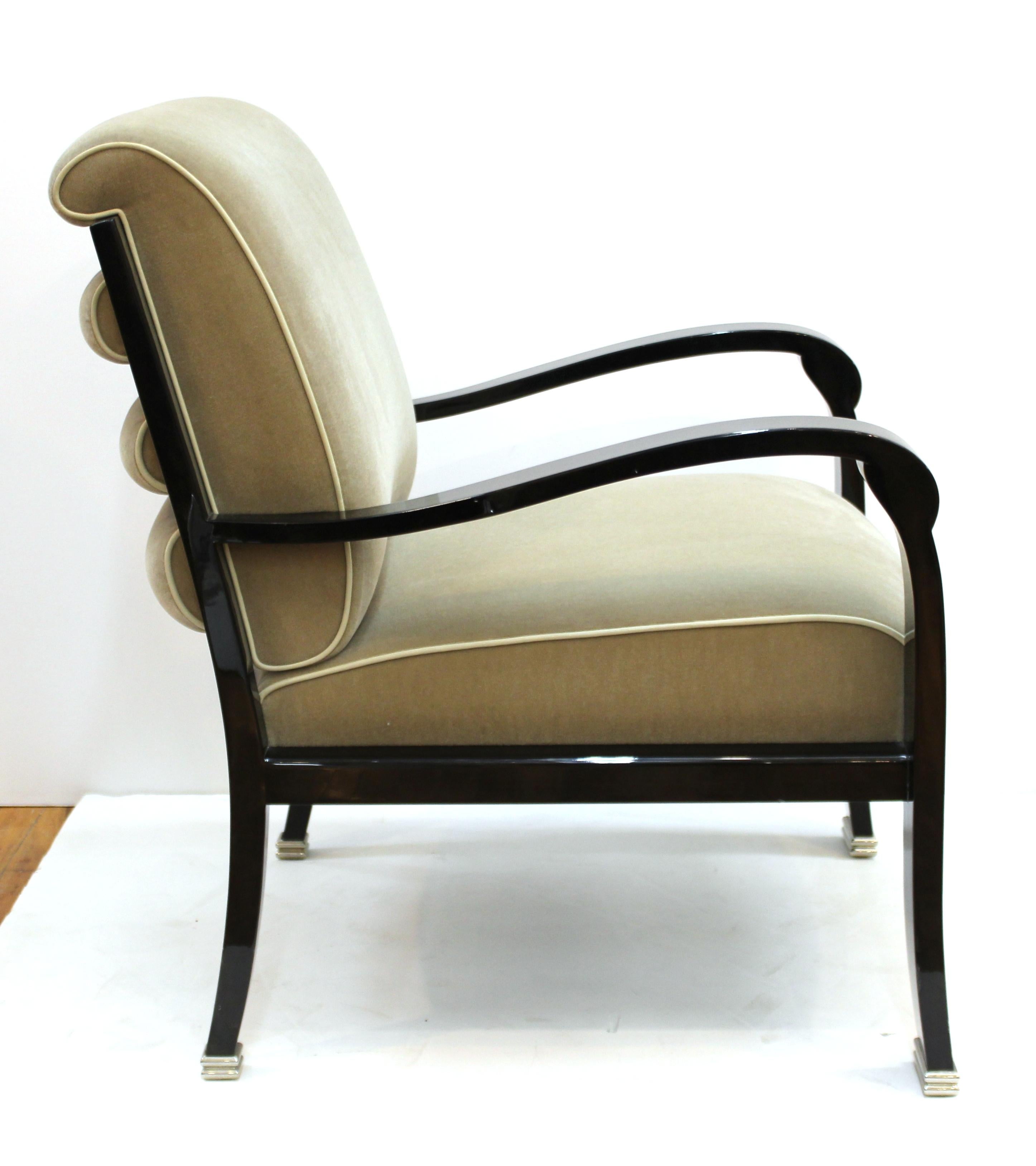 Sally Sirkin Lewis for J. Robert Scott Art Deco Revival Black Lacquer Armchair im Zustand „Gut“ in New York, NY