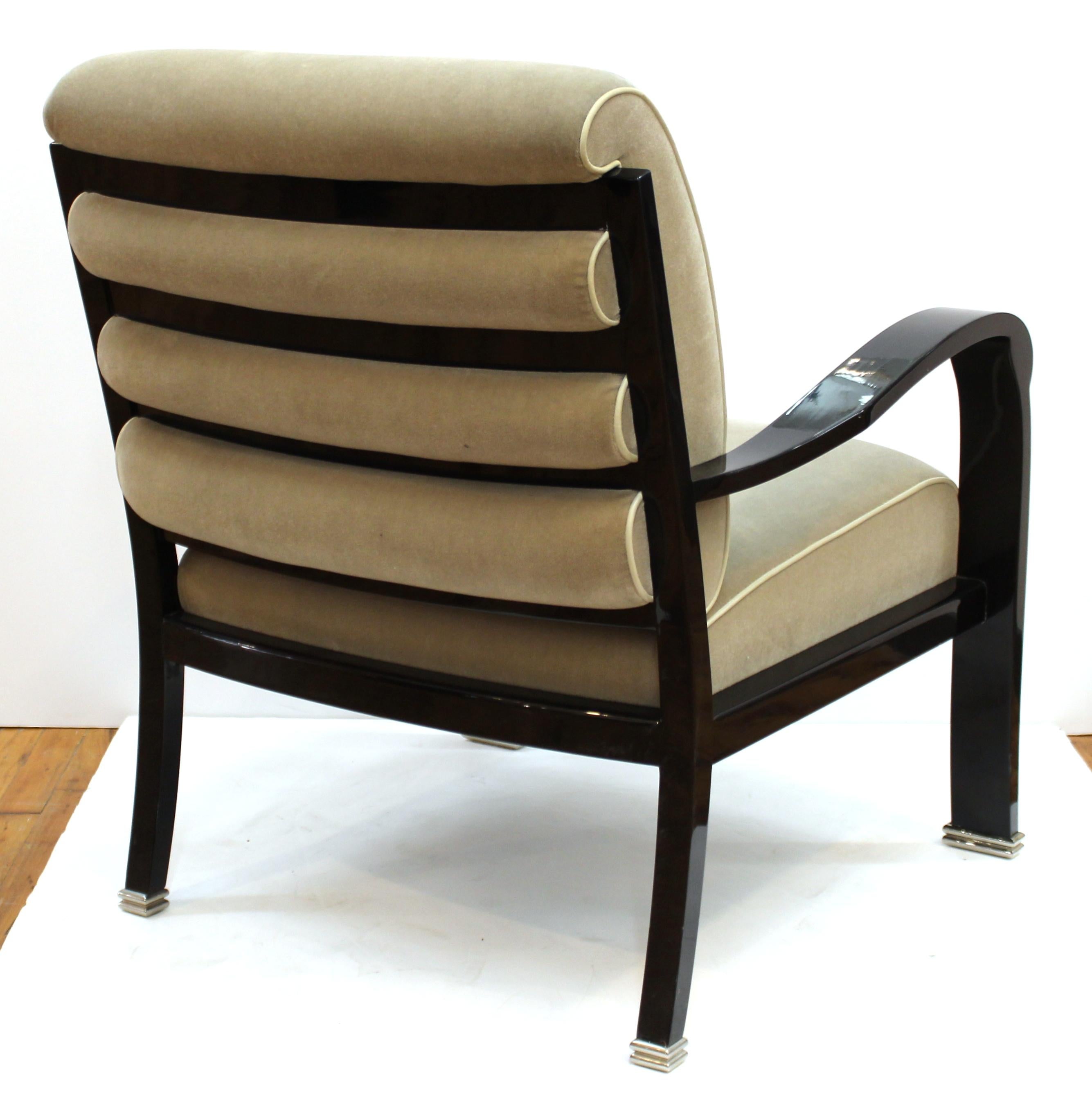 Upholstery Sally Sirkin Lewis for J. Robert Scott Art Deco Revival Black Lacquer Armchair