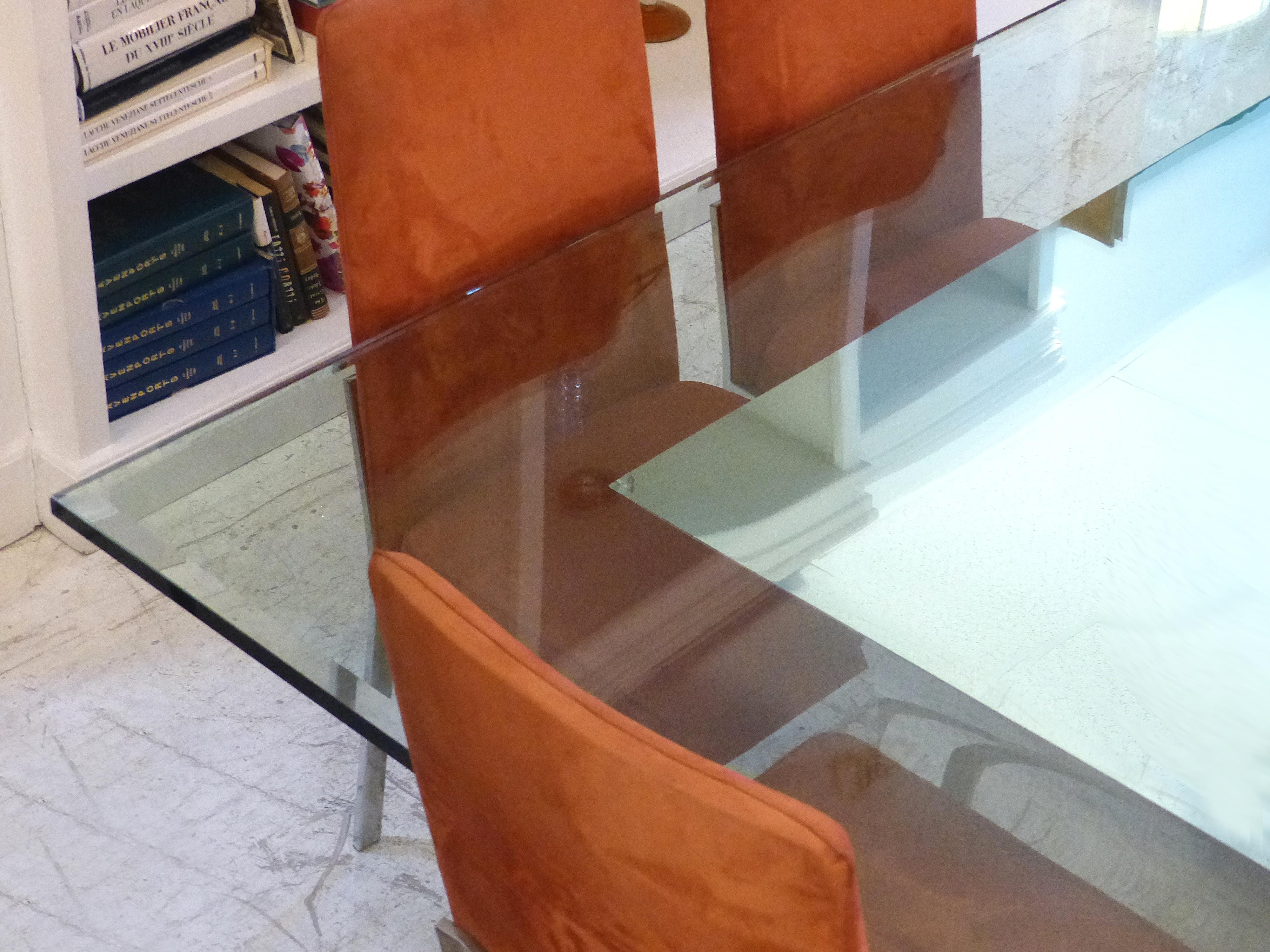 Modern Sally Sirkin Lewis for J. Robert Scott Stainless Steel and Glass Dining Table