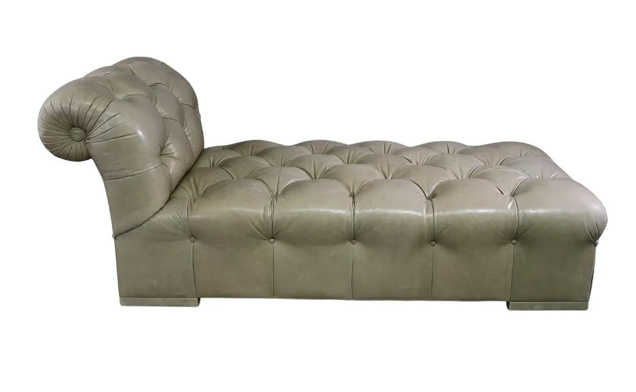 Art Deco Sally Sirkin Lewis for J.Robert Scott Chesterfield Style Leather Chaise Lounge
