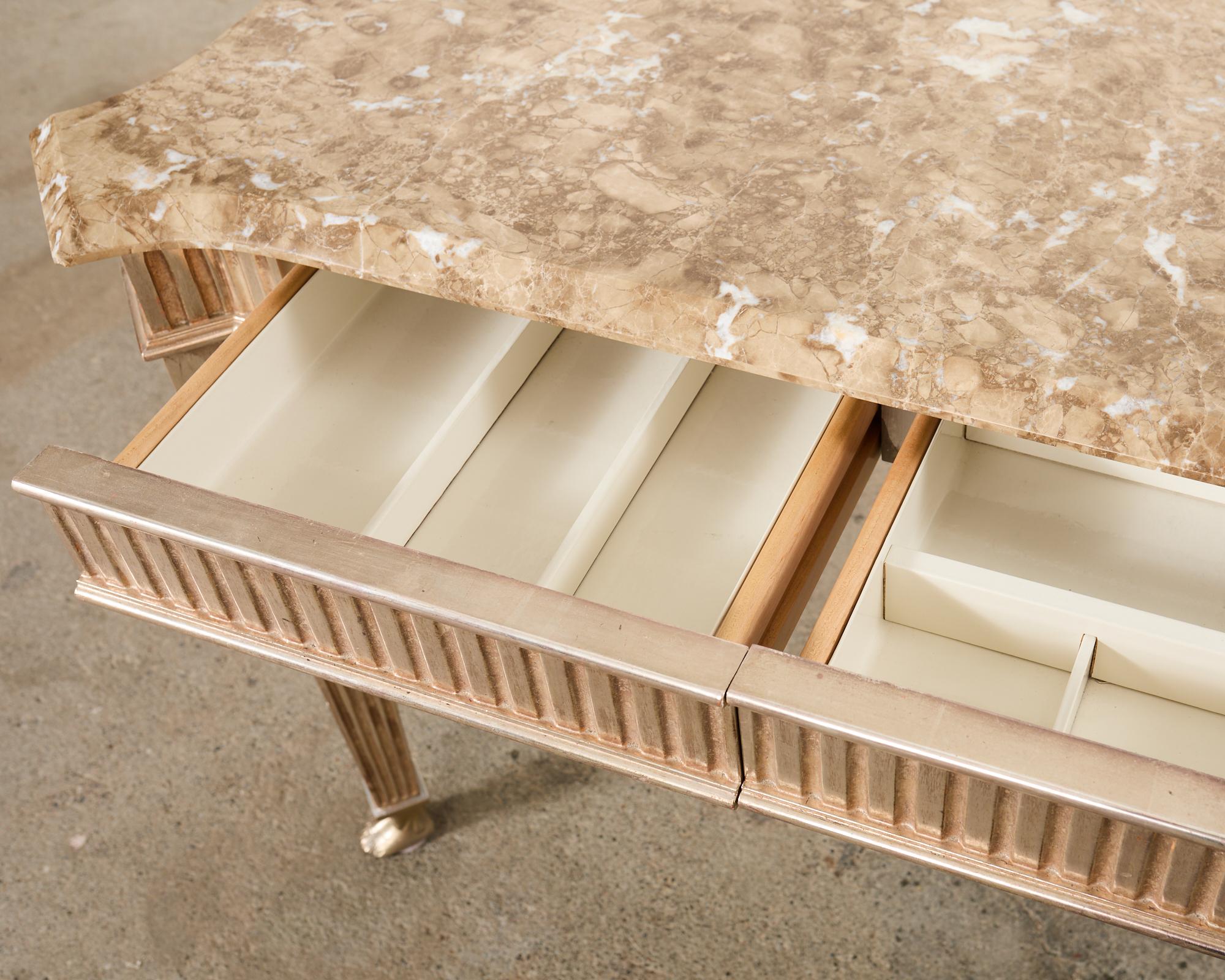 Sally Sirkin Lewis Neoclassical Marble Top Library Table Desk For Sale 9
