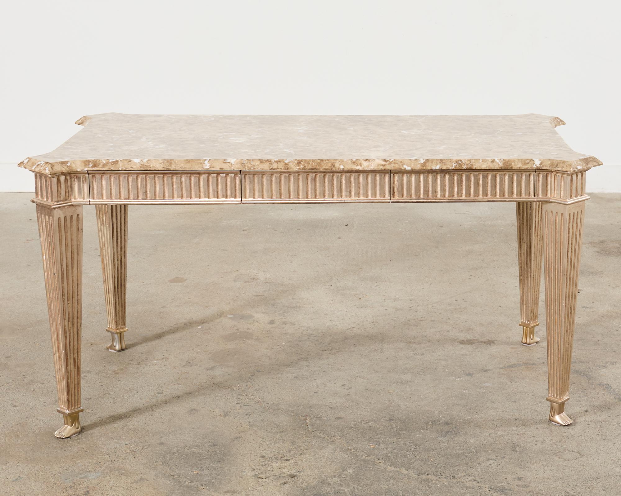 Sally Sirkin Lewis Neoclassical Marble Top Library Table Desk In Good Condition For Sale In Rio Vista, CA