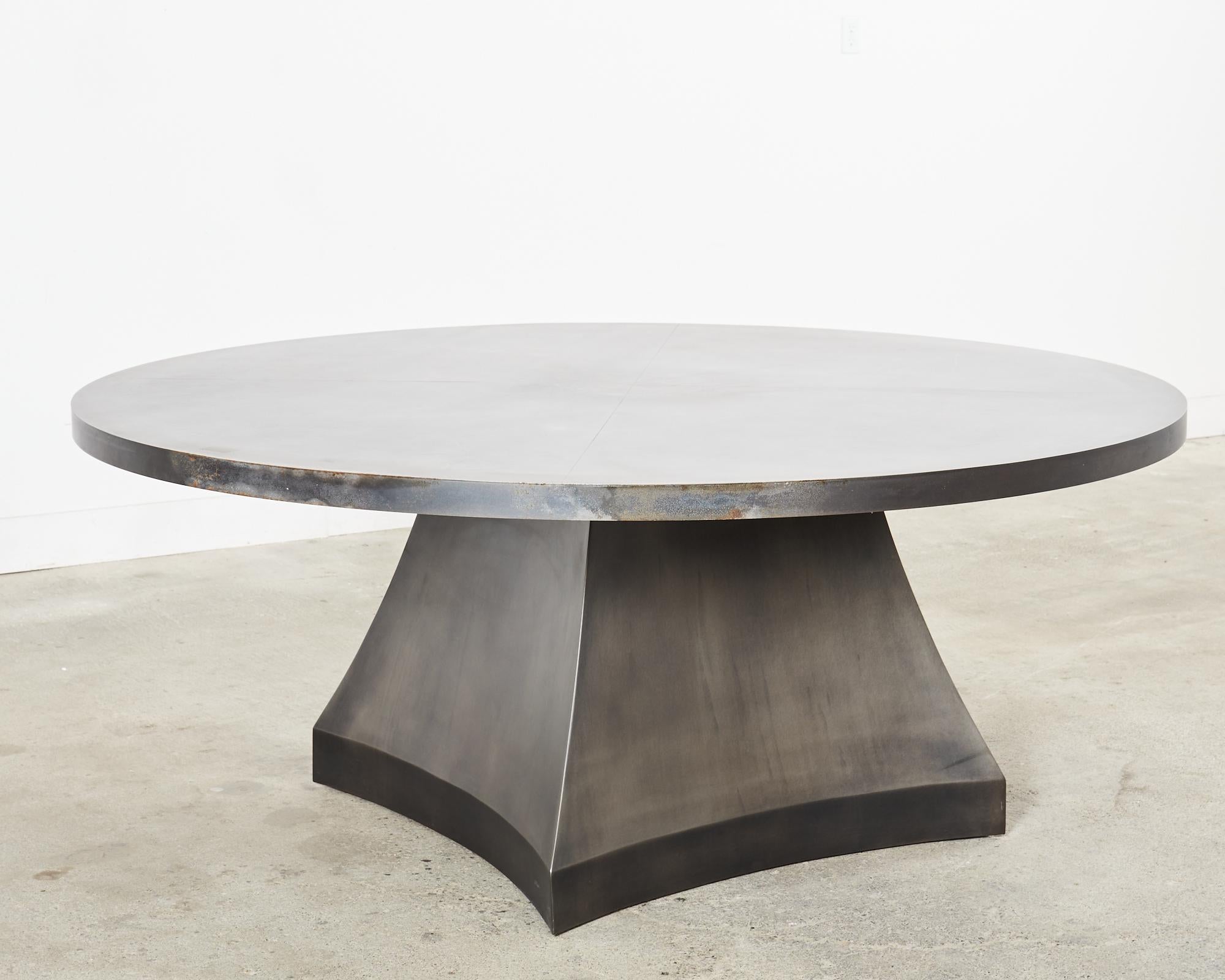 Modern Sally Sirkin Lewis Round Iron Pedestal Dining Center Table  For Sale
