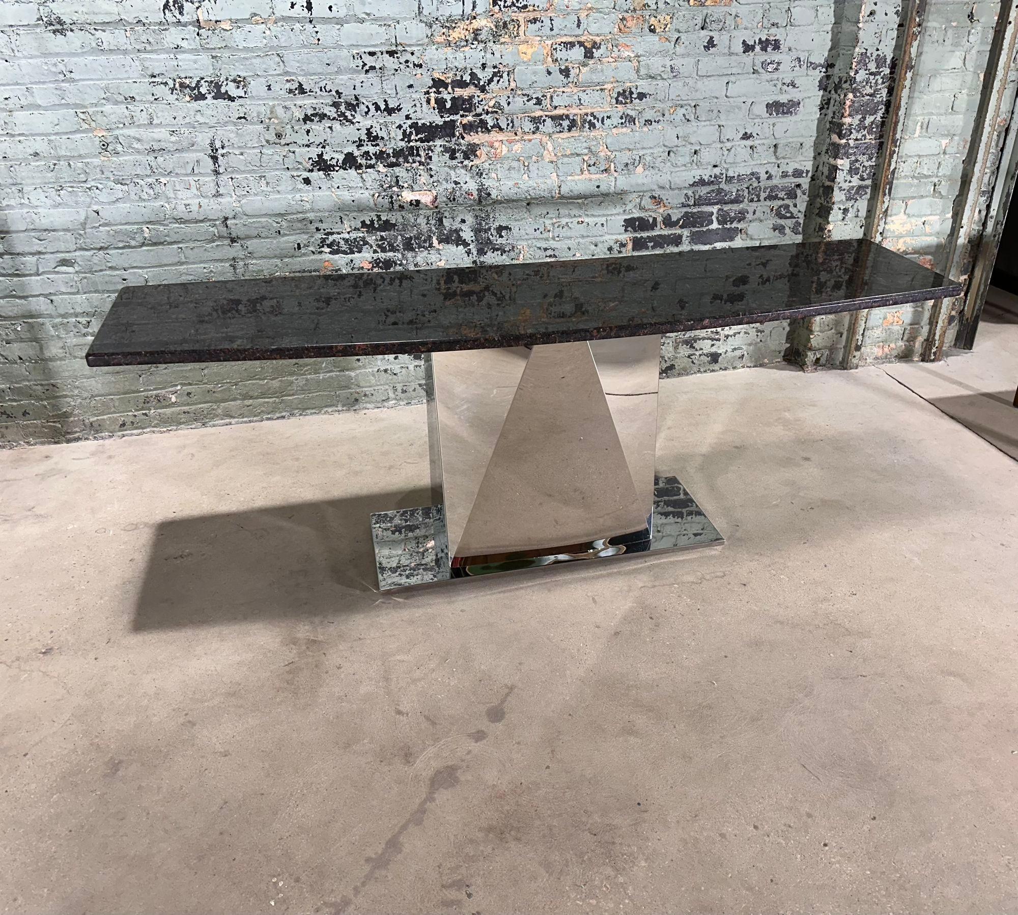 Post-Modern Sally Sirkin Style Multi Faceted Stainless Steel/Granite Console, 1970 For Sale