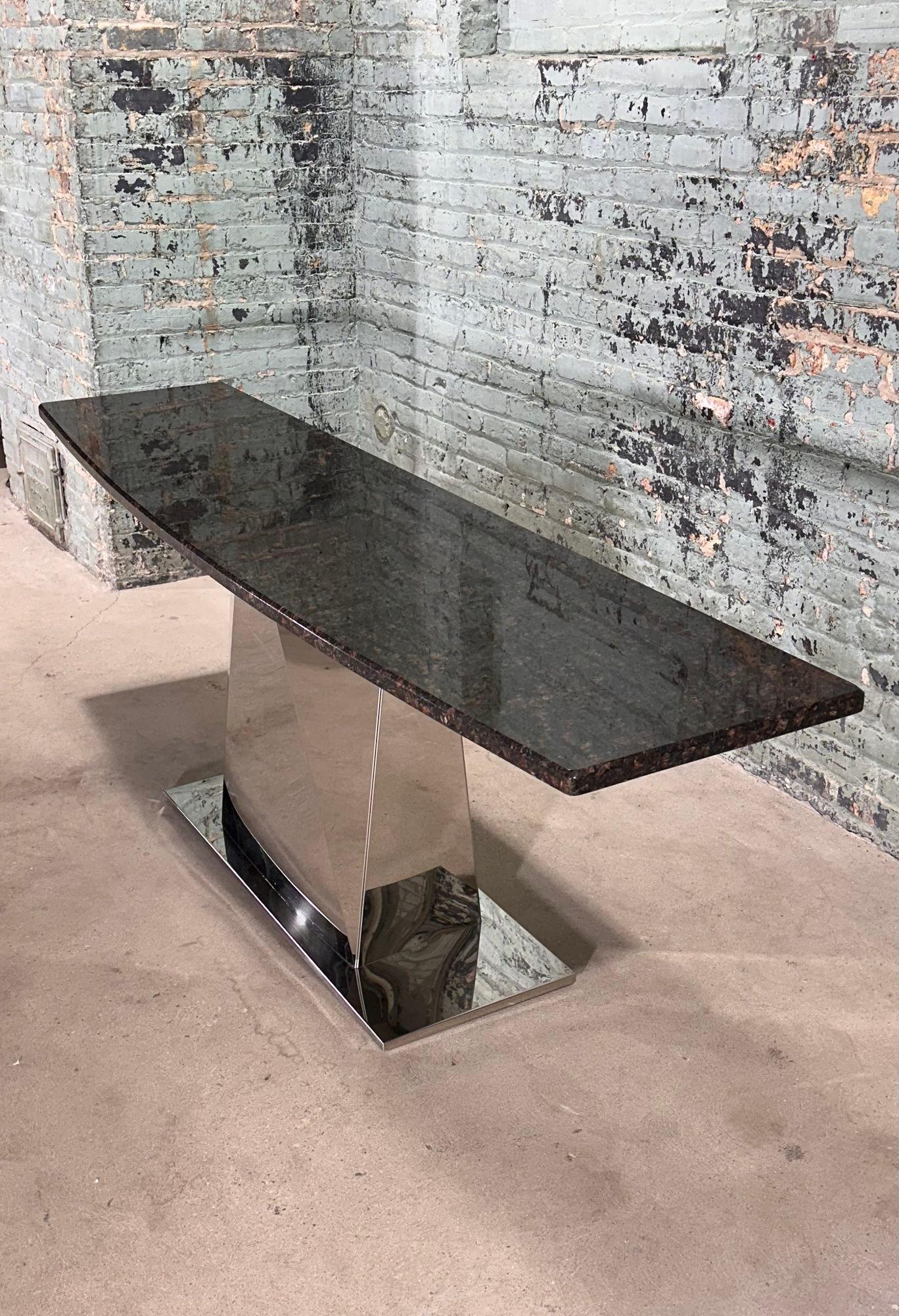 Sally Sirkin Style Multi Faceted Stainless Steel/Granite Console, 1970 In Good Condition For Sale In Chicago, IL