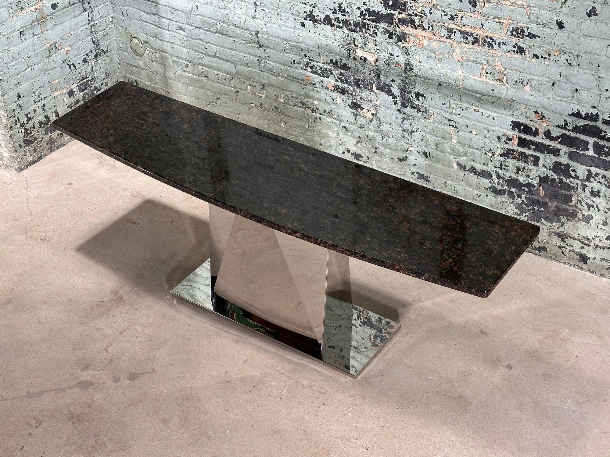 Late 20th Century Sally Sirkin Style Multi Faceted Stainless Steel/Granite Console, 1970 For Sale