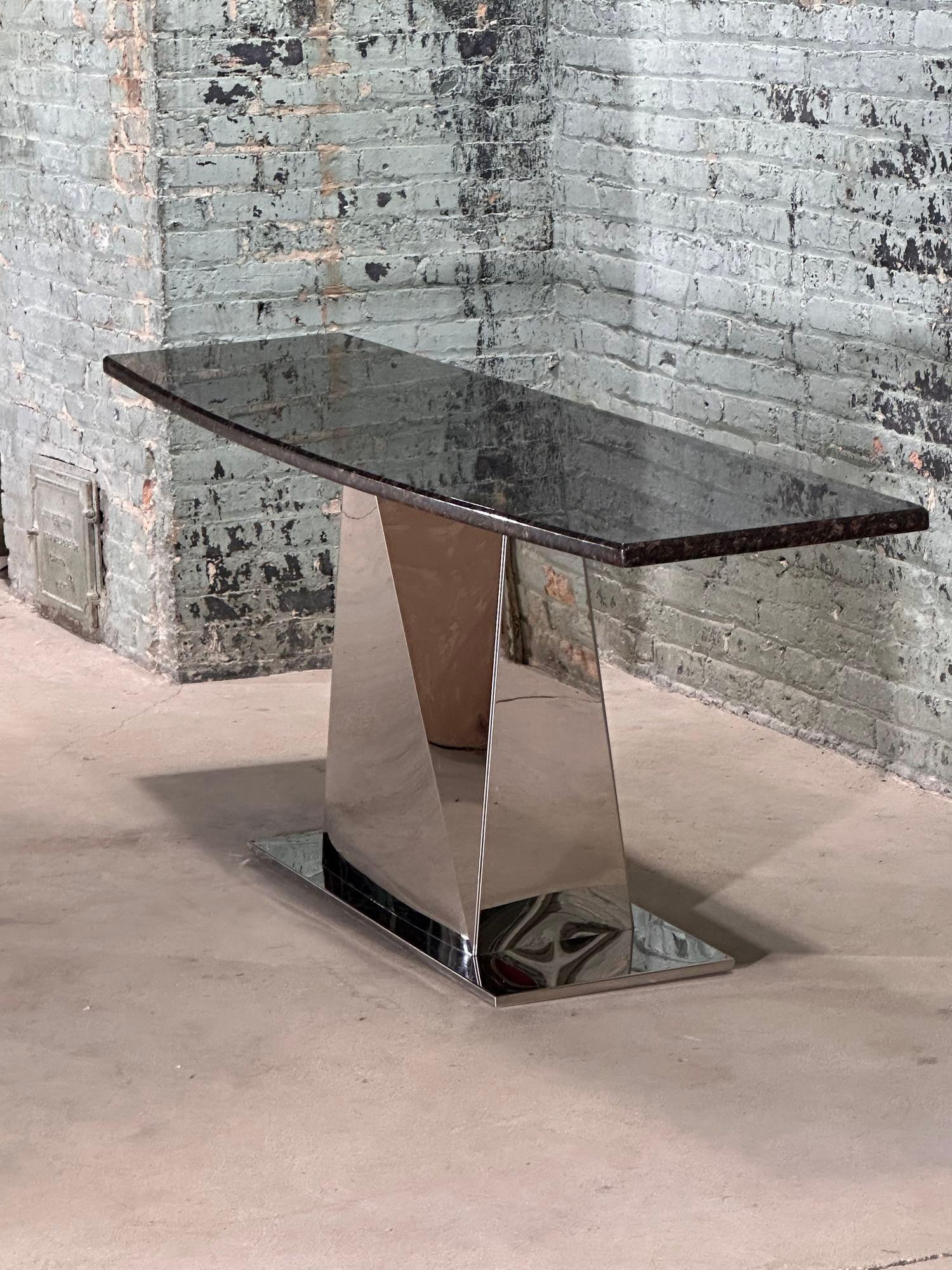 Sally Sirkin Style Multi Faceted Stainless Steel/Granite Console, 1970 For Sale 1