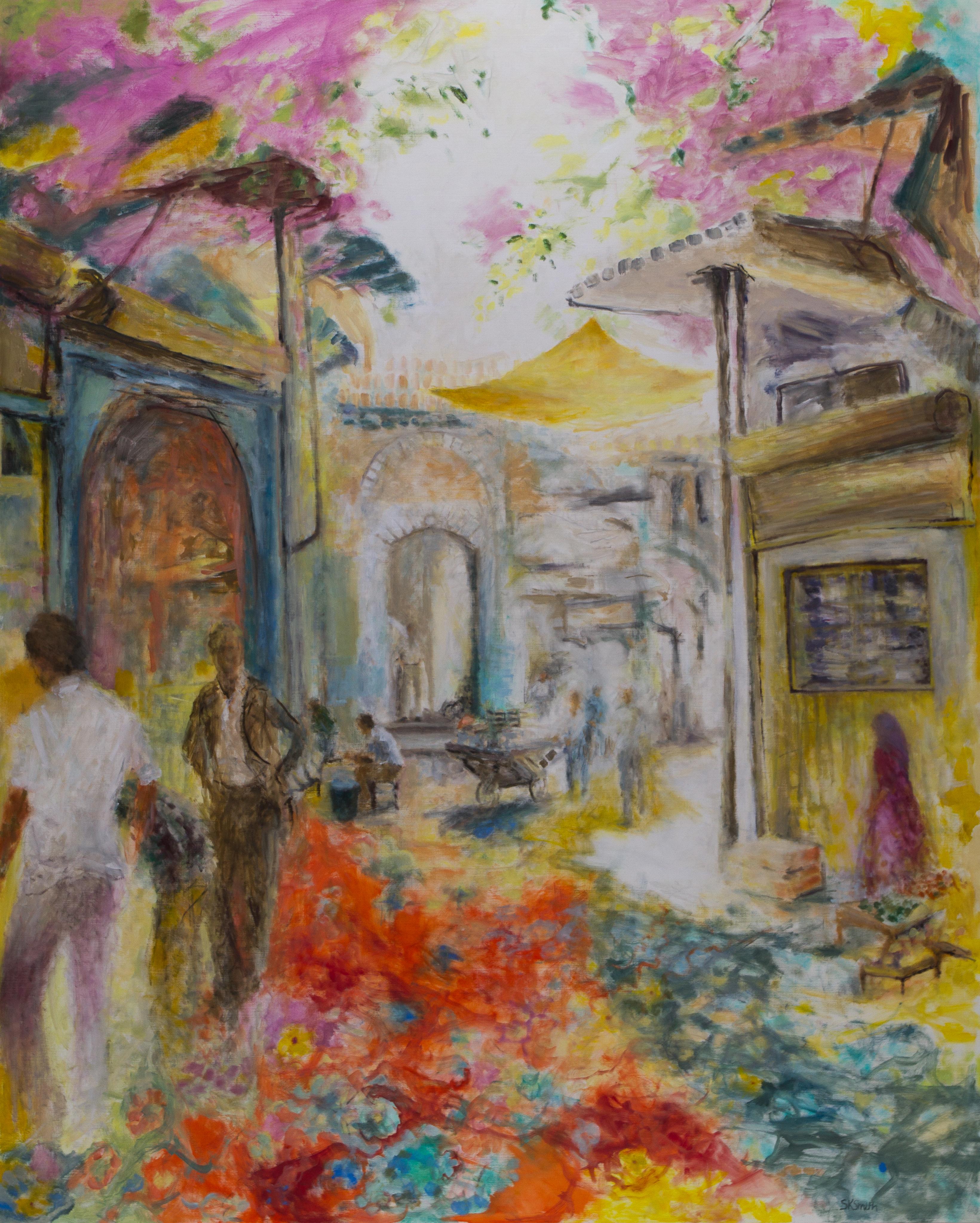 Sally Smith Landscape Painting - Anatolian Street Market No. 5, Original Abstract Painting, 2021