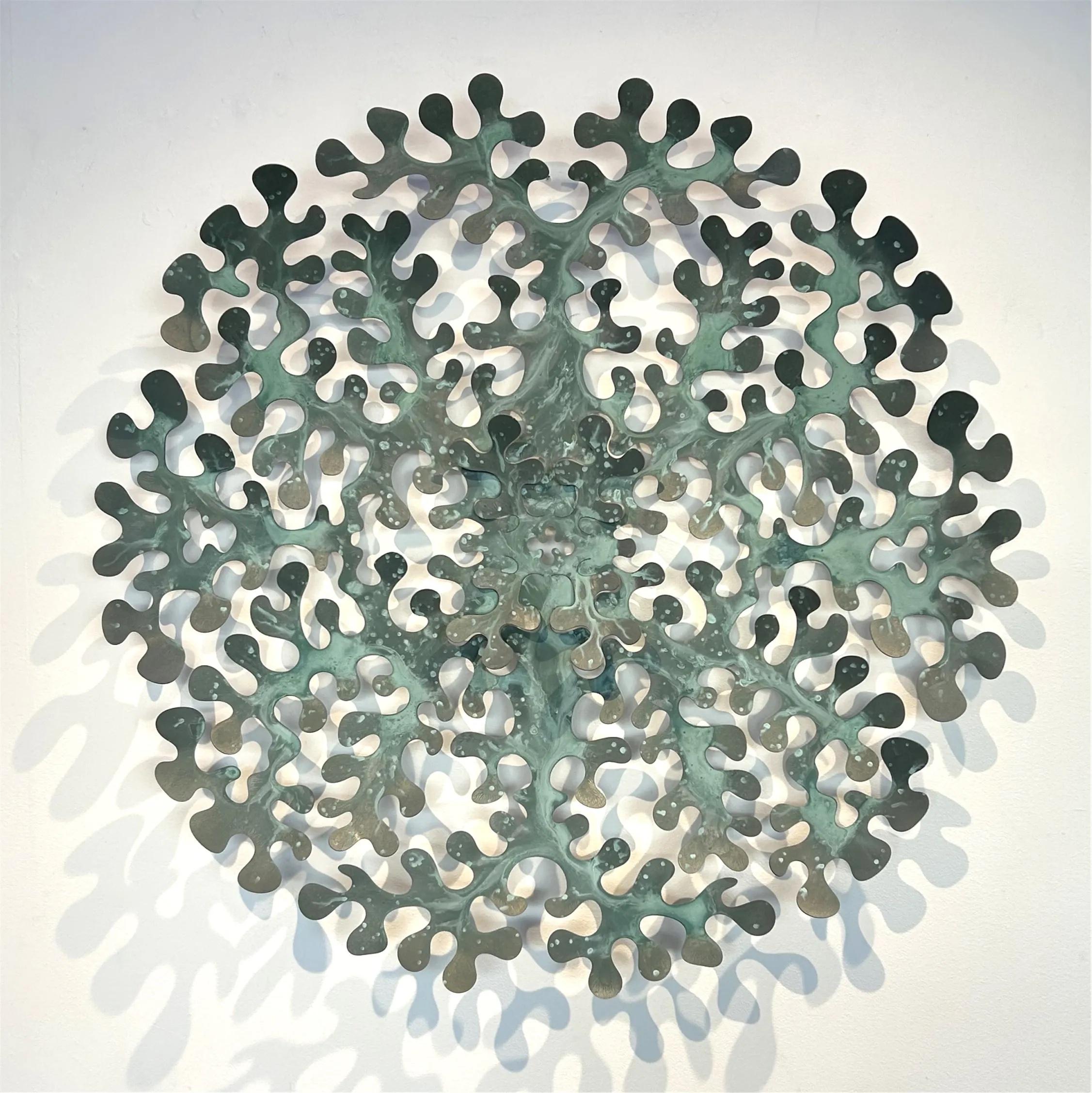 Sally Smith Figurative Sculpture - "Coral", detailed reef animal, geometry in nature, tropical sculpture, silvery
