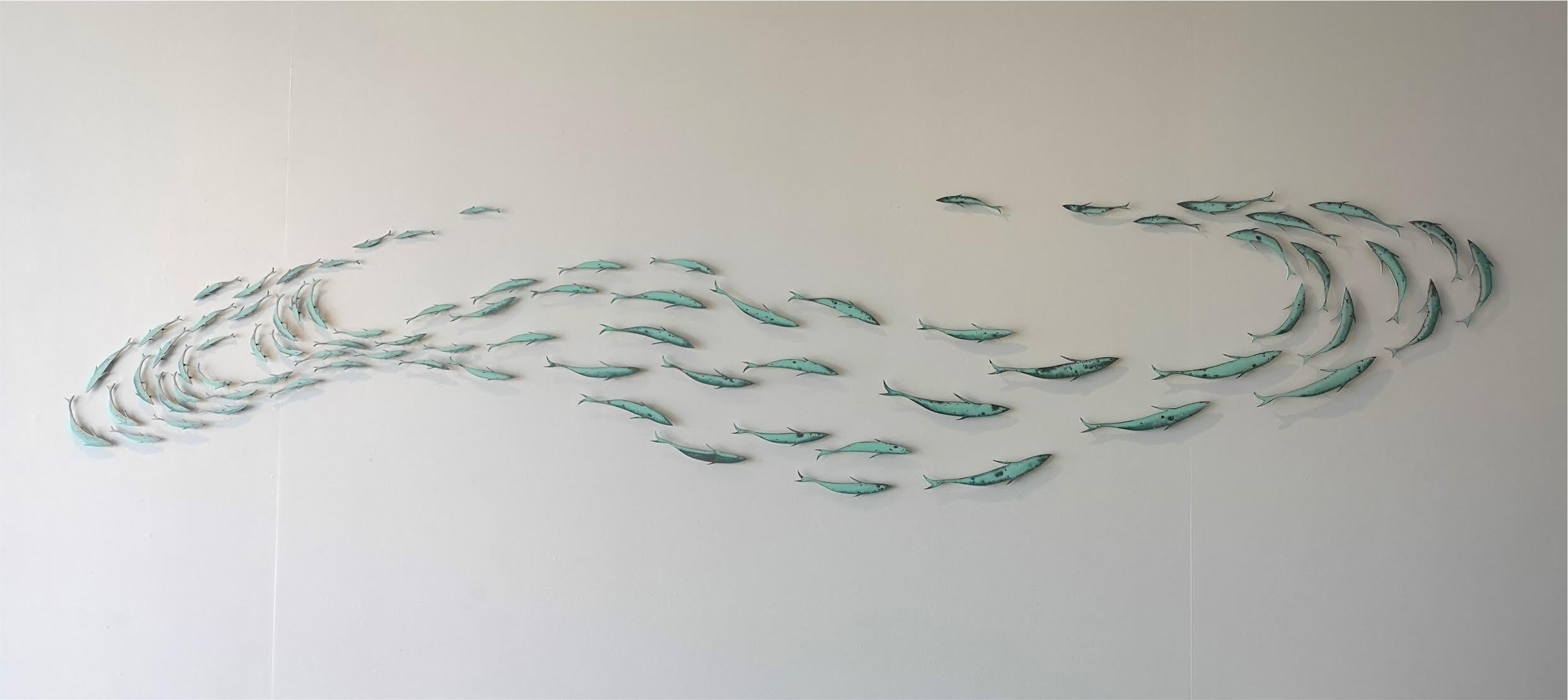 "Shoaling 5" Sculptural wall installation of a school of fish