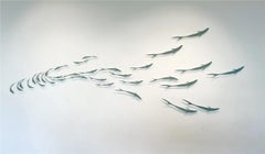 "Shoaling 8" poissons nagent ensemble, banc de poissons, bleus argentés, sous l'eau, mer