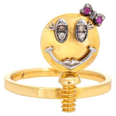 Sally Sohn Happy Face Ring Diamond Ruby Sz 5.25 Estate Fine Signed Jewelry