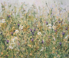 Summer Border, Impressionist Style Floral Painting, Pastel Spring Summer Art