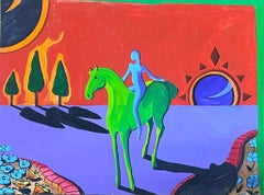 Contemporary British Abstract Original Painting Blue Order on Green Horse