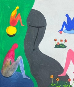 Pittura astratta britannica contemporanea originale Figure colorate