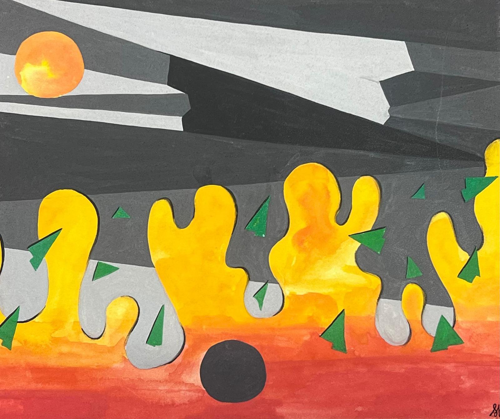 Peinture originale abstraite contemporaine britannique Coucher de soleil sur la flamme